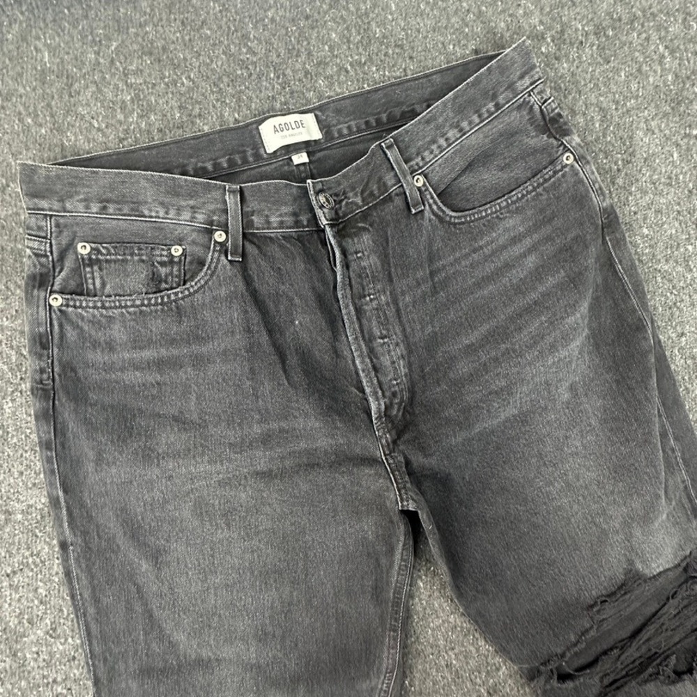 AGOLDE Lana Mid Rise Vintage Straight Jeans Womens 34 Distressed Black Disorder